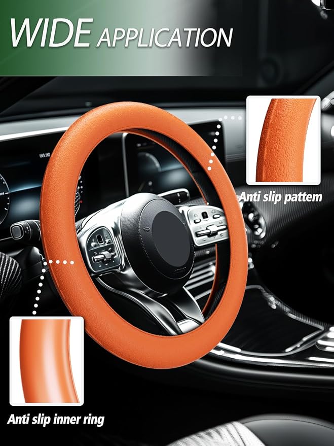LRITER Car Steering Wheel Cover, Non-Slip Silicone Material, Orange | Multiple Color Choices, Universal Auto Parts Steering Wheel Cover, Suitable for Most Cars - Image 6
