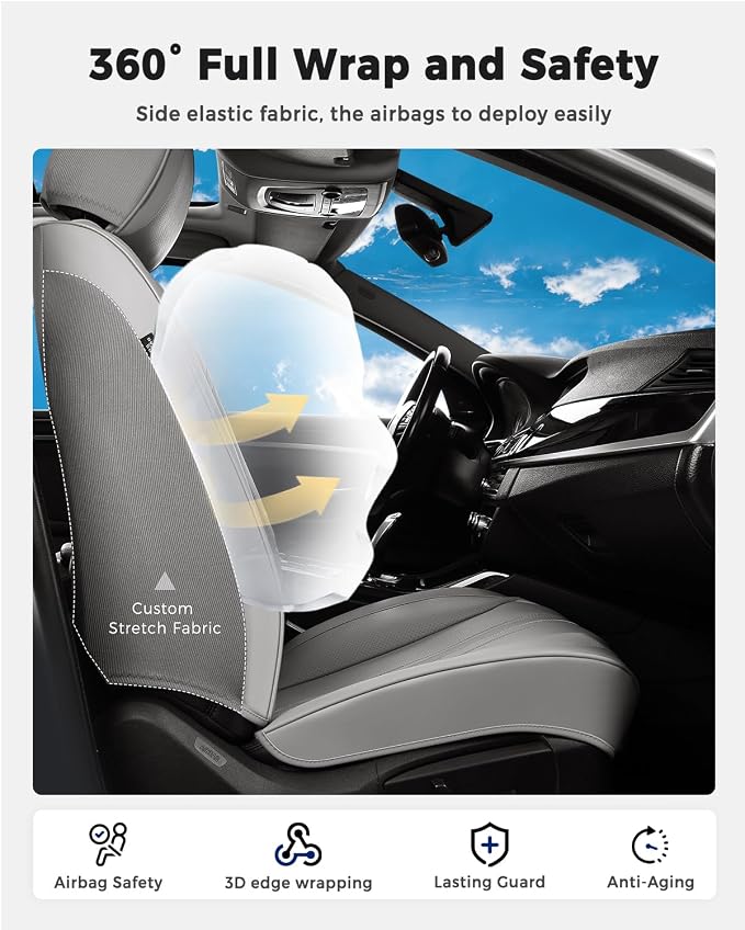 Huidasource Gray Seat Covers, Luxury Faux Leather Car Seat Cover, Velcro Adjustable, with Airbags, Seat Belts, Thinning Design Perforation Cooling＆Heating, Fit for Most Cars, Vans, Trucks, SUVs, Gray - Image 4