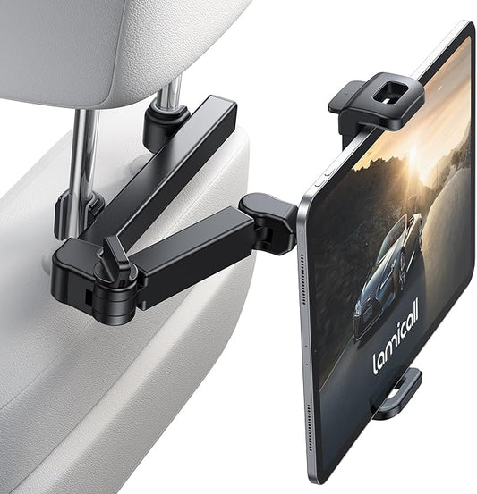 Lamicall Car Headrest Tablet Holder, 3 in 1 Extension Adjustable Arm | Tablet Car Mount for Back Seat, Gifts Road Trip Essentials for Kids, for 4.7-11" Devices, iPad Pro Air Mini, Galaxy, Fire HD by Lamicall
