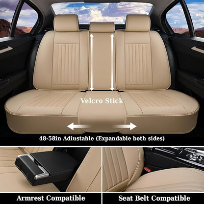 Coverado Front and Back Seat Covers for Cars, Automotive Seat Covers for Trucks, Nappa Leather Car Seat Covers, 5 Seats Waterproof Carseat Protector Car Seat Cover Beige, Universal Fit for Most Cars - Image 5