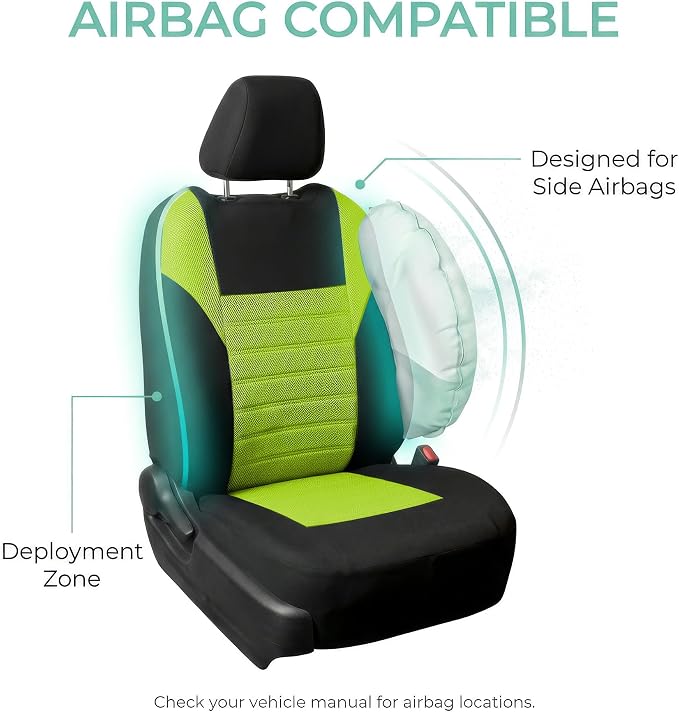 FH Group Automotive Car Seat Covers Front Set Premium 3D Air Mesh Front Seat Covers, Airbag Compatible Universal Fit Interior Accessories for Cars Trucks and SUVs - Green - Image 4