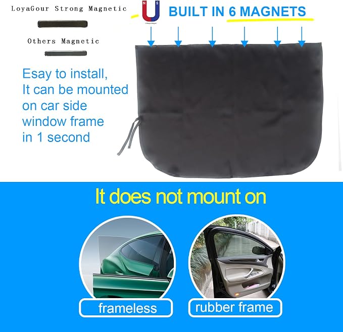 Car Window Shades for Side Windows Baby and Kids,Car Back Window Sun Shade Covers,Strong Magnetic Sunshades Curtains for Truck,27.5" x 19.5" (Solid Black Cloth) - Image 3