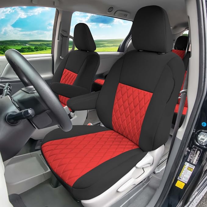 FH Group Custom Fit Car Seat Covers Specifically Made for Toyota Sienna 2011-2020, Car Seat Cover Full Set, 8 Seater Automotive Seat Covers in Red Neoprene, Waterproof and Washable Seat Covers - Image 3