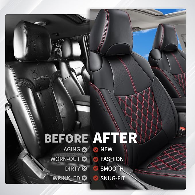 Huidasource Custom Fit RAV4 Front Seat Covers, Waterproof Interior Car Seat Accessories Fit for 19-24 Toyota Rav4 XLE LE XLE Premium Limited(Not for Hybrid/Adventure/TRD Off-Road/Prime, Black&Red) - Image 5