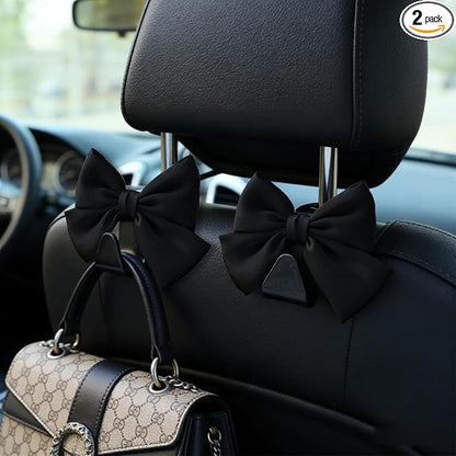 2PCS Car Seat Headrest Hooks, Car Purse Hook, Cute Bow Knot Vehicle Seatback Hanging Storage Organizer, Auto Seatback Decor Organizer Hanger for SUV Truck (Black) by Unknown