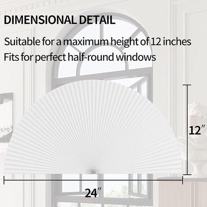 Myshade Arch Window Shades Half Circle Light Filtering Cellular Shades Cordless No Drill Blinds for Windows Half Moon Honeycomb Fabric No Tools Shades Easy Install (2PCS White 24" W X 12" H) - Image 3