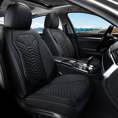 Coverado Car Seat Cover, Front Seat Cover, 2 Pack Universal Seat Covers for Cars, Breathable Nappa Leather Seat Cover, Waterproof Car Seat Protectors, Automotive Seat Covers Fit for Most Cars Black by COVERADOAUTO