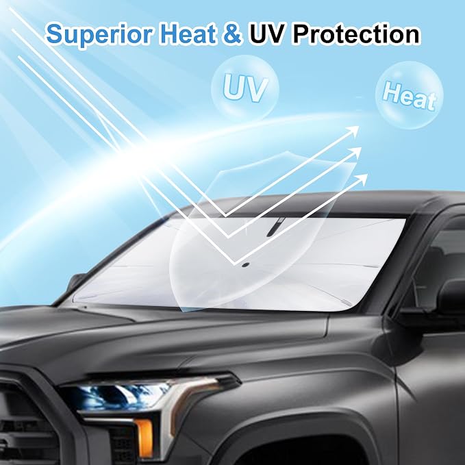 Windshield Sun Shade Umbrella for 2022-2026 Ford Maverick | Full covered for windshield, Block UV Rays, Heat Reduction, Easy to install, Durable & Fold Up Small - Image 2