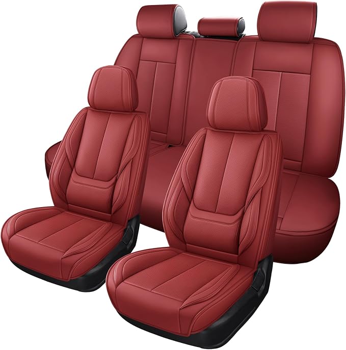 MINGBRON Leather Car Seat Covers,Car Seat Covers Full Set,Automotive Seat Covers,Fit for Most Cars SUV and Most Sedans Red by MINGBRONCARSEATCOVER