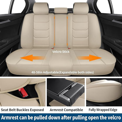Leather Car Seat Covers Full Set Automotive Seat Protectors | Breathable Waterproof Durable Full Surround & Lumbar Support Design Non-Slip Universal Fit for Most Cars SUV Trucks Van Beige - Image 5