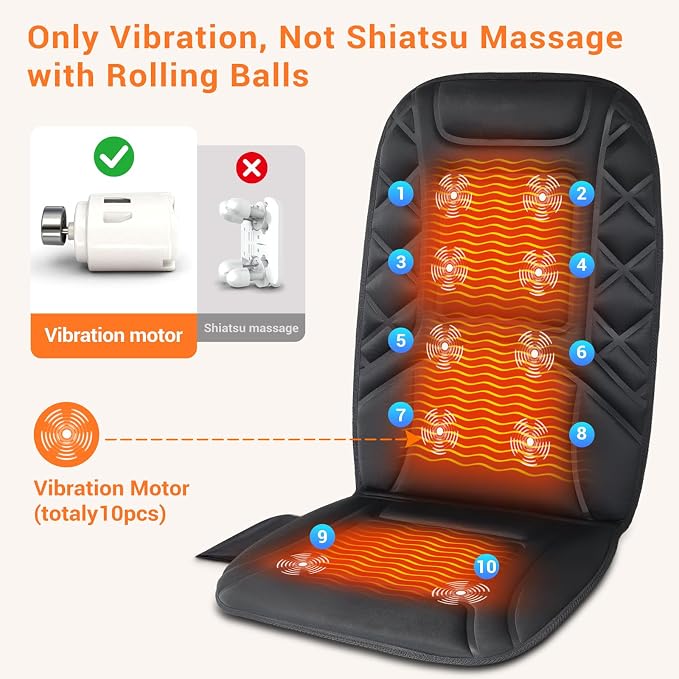 CARSHION 10 Vibrating Massage Nodes Back Massager Chair Pad for Pain Relief | Home Office Use - Image 3
