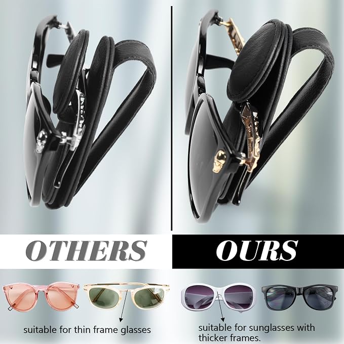 Konohan Sunglasses Holder for Car Visor Leather Eyeglass Hanger Magnetic Sunglasses Holder with 2 Clips (Black) - Image 3