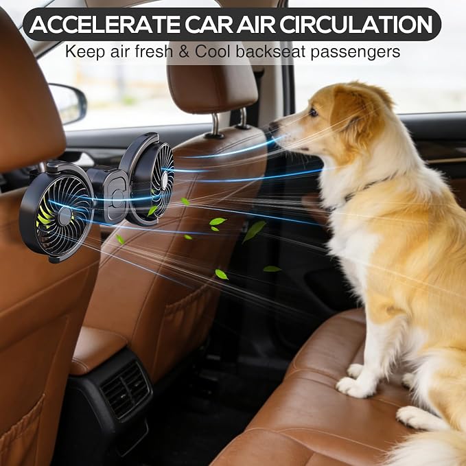 Dealswin Rechargeable Car Fan for Backseat Kids, Battery and USB Dual Power Car Fans, Independent Control 360°Adjustable Dual Head Car Seat Fan Headrest Cooling Fan for Sedan SUV RV Truck Vehicle - Image 8