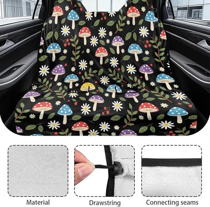 Flower Mushroom Print Rear Bench Towel Seat Covers, Heavy-Duty Back Seat Cover for Dogs, Waterproof Car Seat Cover, Non-Slip Back Seat Protector Fits Cars, SUVs, Trucks - Image 6
