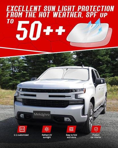 Custom Fit Windshield Sun Shade for Chevy Silverado 1500 2019-2026 | Foldable, Easy to Install & Store, Full Coverage, 210T Reflective Fabric, Blocks 99% of UV Rays - Image 7