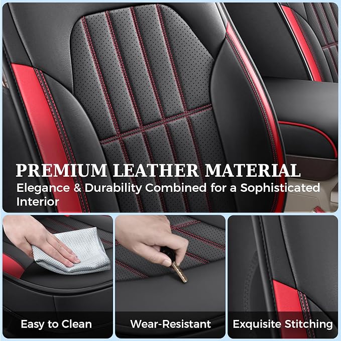 Truckiipa Dodge Ram 2 Front Seat Covers Custom Fit for 2002-2025 2026 1500 2500 3500 Pickup Crew Double Quad Cab Laramie Big Horn Full Coverage Waterproof Leather Truck Seat Protectors, Red - Image 6