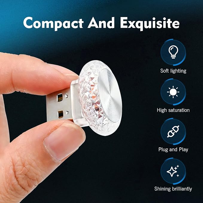 1 PC USB LED Car Interior Atmosphere Lamp, Plug and Play Portable Mini Car Night Ambient Light, Auto Dashboard Decoration Accessories for Most Cars, SUVs, Trucks (Blue) - Image 4
