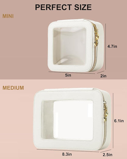Leather Clear Makeup Bags Set - Travel Clear Cosmetic Bag Case with Zipper, Transparent TSA Approved Toiletry Bags for Travel Essentials Car Accessories for Women (White, S+M) - Image 5