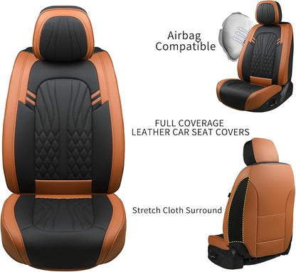 MINGBRON Car Seat Covers Front Seats, Car Seat Protector Waterproof, Car Seat Cushion Nappa Leather, Driver Seat Cover Brown Carseat Cover Universal Fit for Most Cars Brown&Black - Image 6