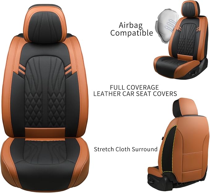 MINGBRON Leather Car Seat Covers,Car Seat Protector Waterproof,Seat Covers Full Set, Car Seat Protectors 5 Seats,Automotive Seat Covers Fit Most Cars Black&Brown - Image 8