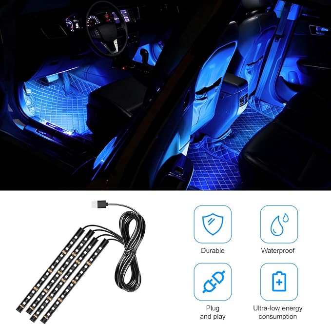 Car LED Strip Light, 12V 48 LED Vehicle Under Dash Neon Ambient Night Decor Lamp with USB Port, Automotive Interior Lighting Accessories, Universal for SUV Truck Sedan (Blue) - Image 5