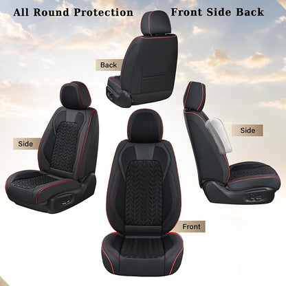 Coverado Front Seat Cover, Car Seat Cover Winter, 2PCS Car Seat Protector, Seat Covers for Cars, Breathable Faux Leather Car Seat Cushion, Car Seat Protector, Black Car Seat Covers fit Most Vehicles - Image 5