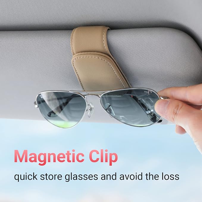 Sunglass Holder for Car Sun Visor Sunglasses Clip Car accessories -Beige | sun visor organizer, ticket card clip, eyeglass sunglasses holder, one-handed magnetic, anti-scratch, car stuff for women men - Image 2