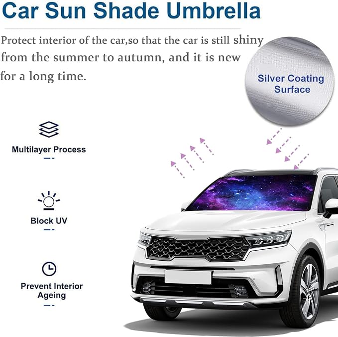 Purple Galaxy Umbrella Sunshade for Car,Windshield Sun Shade Car SUV Trucks Front Window Block UV Rays Heat Keep Vehicle Cool,Foldable Reflective (5731 in), (FG0-DNH9N) - Image 5
