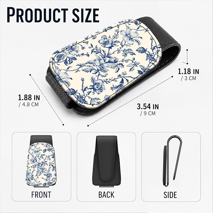 Leather Magnetic Sunglass Holder for Car Sun Visor, Cute Eyeglass Ticket Card Hanger Clip, Universal Auto Interior Accessories for SUV Pickup Truck, Blue Floral - Image 3