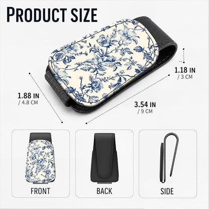 Leather Magnetic Sunglass Holder for Car Sun Visor, Cute Eyeglass Ticket Card Hanger Clip, Universal Auto Interior Accessories for SUV Pickup Truck, Blue Floral - Image 3