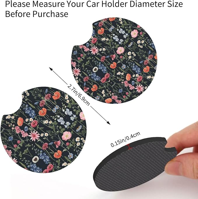 Wildflower Car Steering Wheel Cover 15 in, 2 Cute Floral Car Coasters | Multicolor Anti-Slip Breathable softness elasticity Universal Suitable for Men Women - Image 7