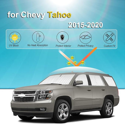 KMF 8pcs Sun Shades for Chevy Tahoe 2015-2020 Accessories,Chevrolet Full Car Window Covers Sunshade for Windshield Side Rear, Thicken UV Block and Privacy Blackout for Car Camping Outdoor - Image 5