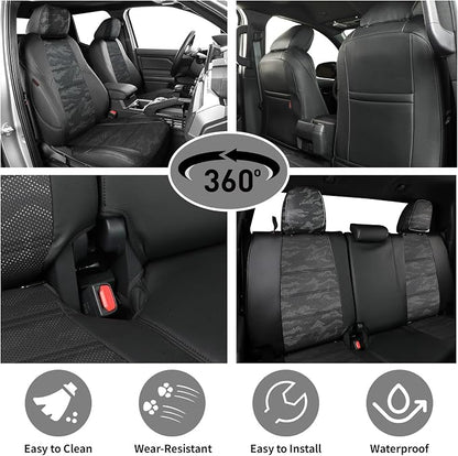 EKR Tacoma Car Seat Covers Custom Fit for Toyota Tacoma (Petrol) 2024 2025 2026 DoubleCab/CrewCab SR/SR5/TRD Sport/TRD Off-Road/Limited-Truck Seat Cover Full Set,Faux Leather(Black/Gray Camo A122) - Image 5