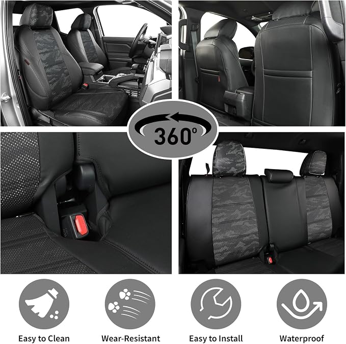 EKR Tacoma Seat Covers Custom Fit for Toyota Tacoma (Only for Hybrid) 2024 2025 2026 Double cab TRD Sport/TRD Off-Road/Limited/Trailhunter-Truck Seat Cover Full Set,Faux Leather(Black/Gray Camo A122) - Image 2