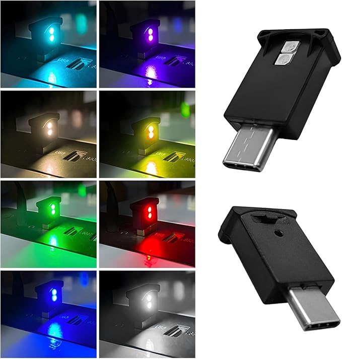2 PCS USB Type C LED Ambient Light, 8 Colors RGB Car Interior Atmosphere Lamp, Plug-in USB Interface Mini LED Night Light, Portable Decoration Lighting Kit for Car Laptop - Image 5