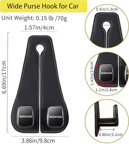 WEIHAO Wide Purse Hook for Car, Twin Hook Leather Car Headrest Hangers, Car Seat Back Storage Hook, Headrest Hooks Purse Bag Holder for Car Universal Fit Sedan Trucks SUVs Most Vehicles (Black-4PCS) - Image 6