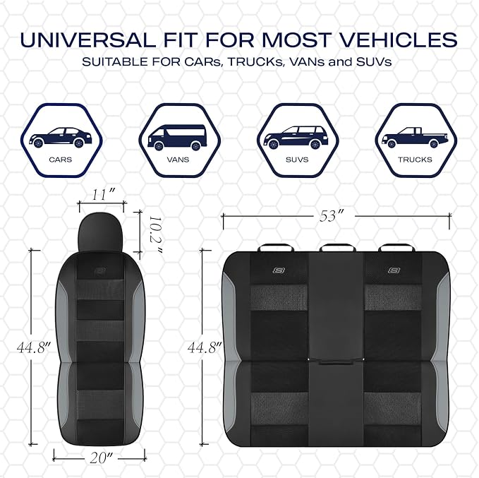 Skechers Aircooled & Memory Foam Seat Covers,Premium Leather with EVA Mesh Car Seat Covers,Seat Cover Full Sets,Airbag Compatible Automotive Comfort for Most Cars, Vans, Trucks, SUV,Grey - Image 5