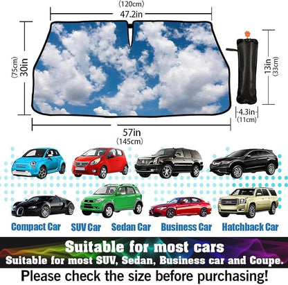 Blue Sky Clouds Car Windshield Sunshade Umbrella Car Foldable Umbrella Sunshade for Front Window UV Reflector Auto Windshield Umbrella Sun Shades Cover for Most Vehicles 57'' X 30'' - Image 2