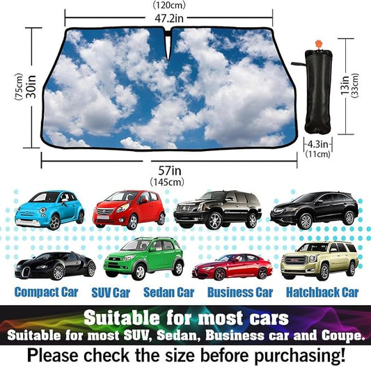 Blue Sky Clouds Car Windshield Sunshade Umbrella Car Foldable Umbrella Sunshade for Front Window UV Reflector Auto Windshield Umbrella Sun Shades Cover for Most Vehicles 57'' X 30'' - Image 2
