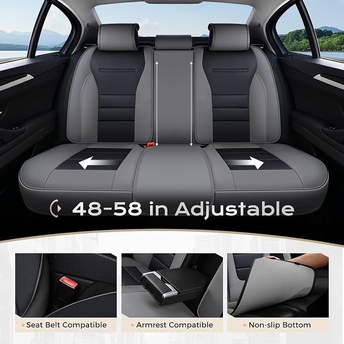 Coverado Car Seat Covers Full Set, Nappa Leather Seat Covers for Cars, Car Seat Protector Car Seat Cushion, Front and Back Seat Protectors Cushions Universal Fit for Most Cars Vehicles(Gray&Black) - Image 8