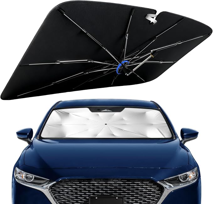 Windshield Sun Shade for Mazda 3 2014-2026 with 360° Rotating Shaft | Custom Fit Umbrella Sunshade for UV Blocking, Interior Heat Protection, Easy Storage, UPF 50+ Cool Windshield Cover by Lonyaqui