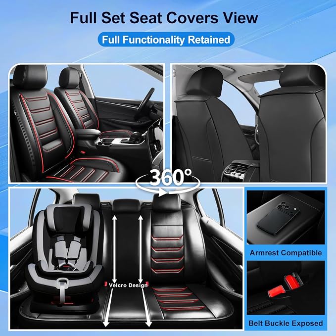 Fit CX-7 Seat Covers Custom Fit for Mazda CX-7 2006-2012, Full Set | Premium Leather Full Coverage Protectors, Waterproof, Breathable, Scratch Resistant, Easy Wipe, Airbag Compatible, RedTrim - Image 2