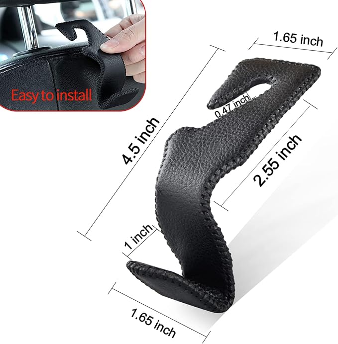 2 Pack Car Headrest Hooks, Microfiber Leather & Alloy Purse Hook Holds 45lb | Durable Alloy Material 360° rotating hooks hold bags, groceries up to 45lb; soft leather protects seats; fits most vehicles - Image 2
