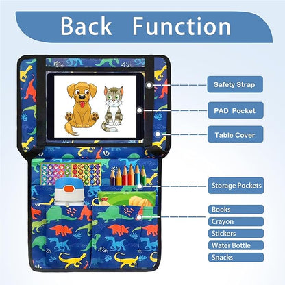Adjustable Kids Tray Table Cover with Multi Portable Pockets, Airplane Travel Essentials for Kids, Toddlers, Adults, Airplane Must Haves, Plane Travel Essential, Travel Tray for Plane Train, Dinosaur - Image 3