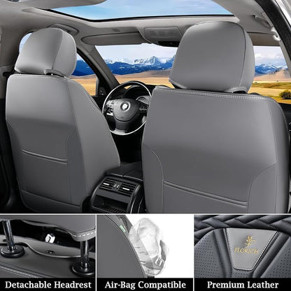 Leather Seat Covers, Seat Covers Full Set, Car Seat Protectors 5 Seats, Automotive Seat Covers Fit for Most Cars Trucks SUV- Gray&Black - Image 4