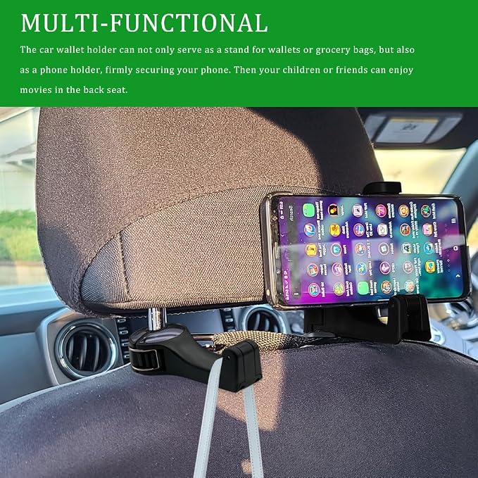 2PCS Car Headrest Hidden Hook, Purse Hook for Car, 2 in 1 Vehicle Back Seat Headrest Mobile Phone Holder, 360° Rotating Backseat Organizer for Handbag Clothes Grocery Fit Vehicles (Gun Copper) - Image 4