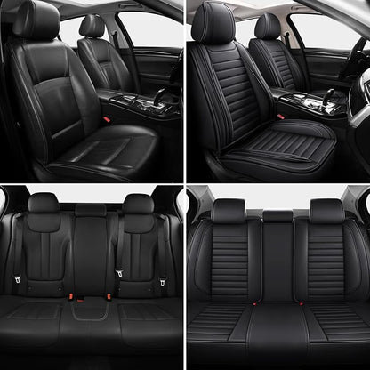 MINGBRON Black Car Seat Cover with Lumbar Support, Car Seat Protector Waterproof, Nappa Leather Car Seat Cushion, Car Seat Covers Front Seats and Back Fit for Most Cars - Image 2