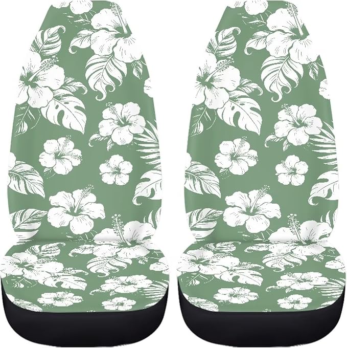 White Hibiscus Flower Seat Covers for Front Seats, Car Accessories for Women Men Washable and Breathable Car Seat Protectors Covers for Truck SUV Sedan - Image 3