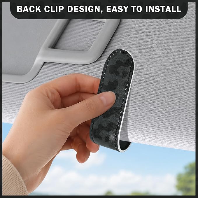 2 Pack Sunglass Holder for Car Visor Black Leopard Sunglasses Clip | Magnetic Car Sunglass Holder with 2 Card Slots & Pen Slot, Sunglass Visor Clip Car Accessories for Different Size Eyeglasses - Image 5