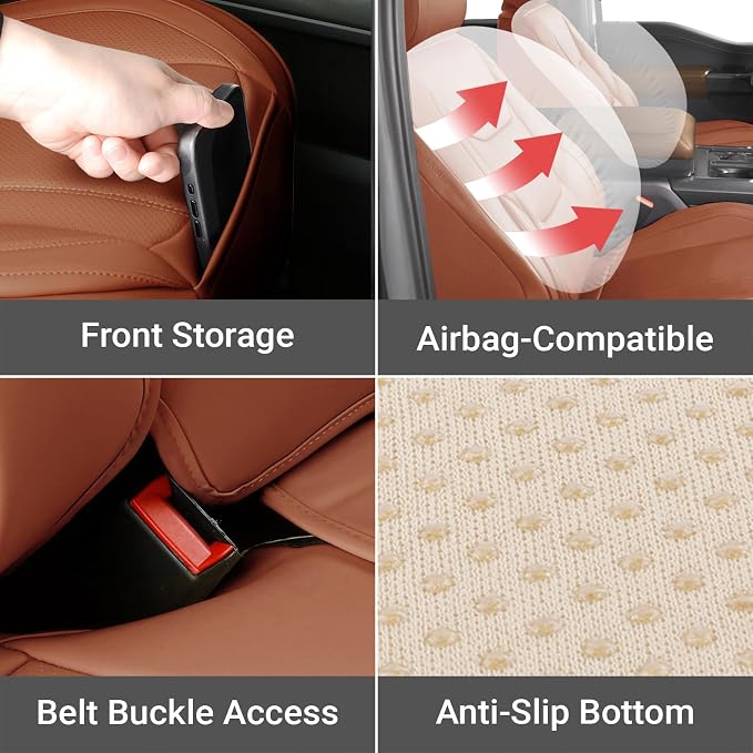 Coverland Custom SUV Car Seat Covers for 2009-2018 Subaru Forester | Premium Waterproof Faux Leather Non-Slip Memory Foam Airbag Compatible Custom Fit Interior Protector [Full Set-Camel Brown] - Image 6